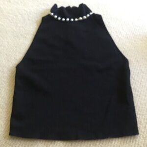Alice + Olivia Black Top with Pearl Trim